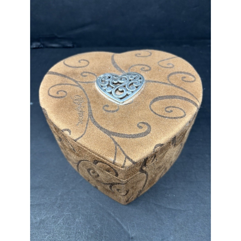 Brighton Jewelry Box Fill Your Heart Brown Suede Contains One Tray